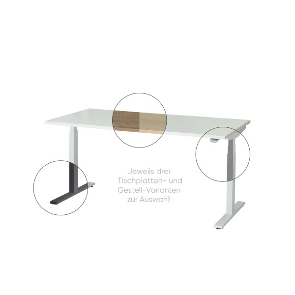 Electio Smart Elektromotorischer Schreibtisch Weiss RAL 9016_1400 x 800_Akazie_ohne Kabelkanal_Bedienwippe Auf Ab